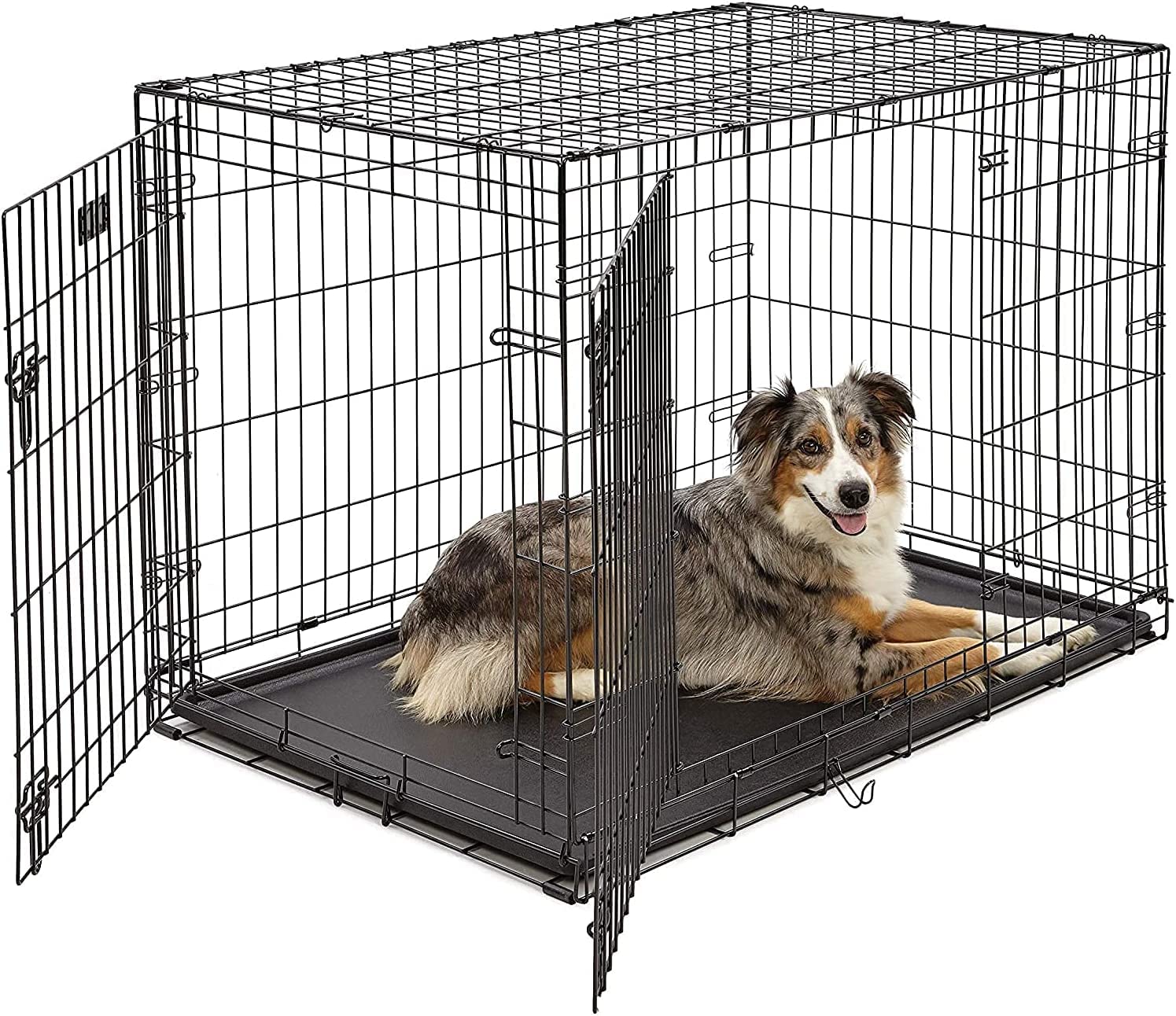 MAJIBAO Dog Crate - Metal Wire Dog Cage Indoor - Pet Dog Kennel for Medium to Large Dogs -  Lockable Foldable Metal Doors - Durable Wire Design & Removable Tray, Easy to Assemble (42 inch size)