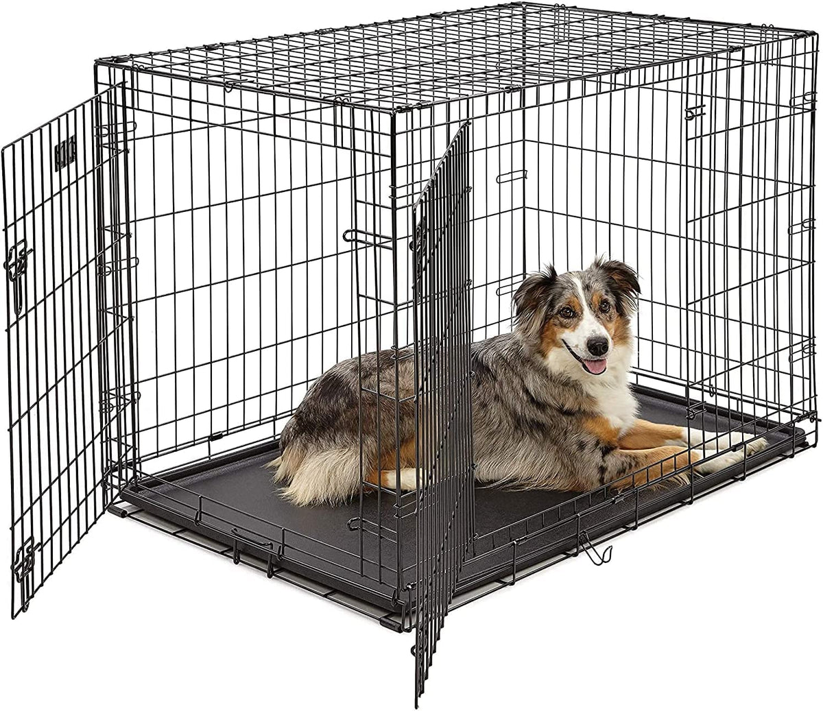 MAJIBAO Dog Crate - Metal Wire Dog Cage Indoor - Pet Dog Kennel for Medium to Large Dogs -  Lockable Foldable Metal Doors - Durable Wire Design & Removable Tray, Easy to Assemble (42 inch size)