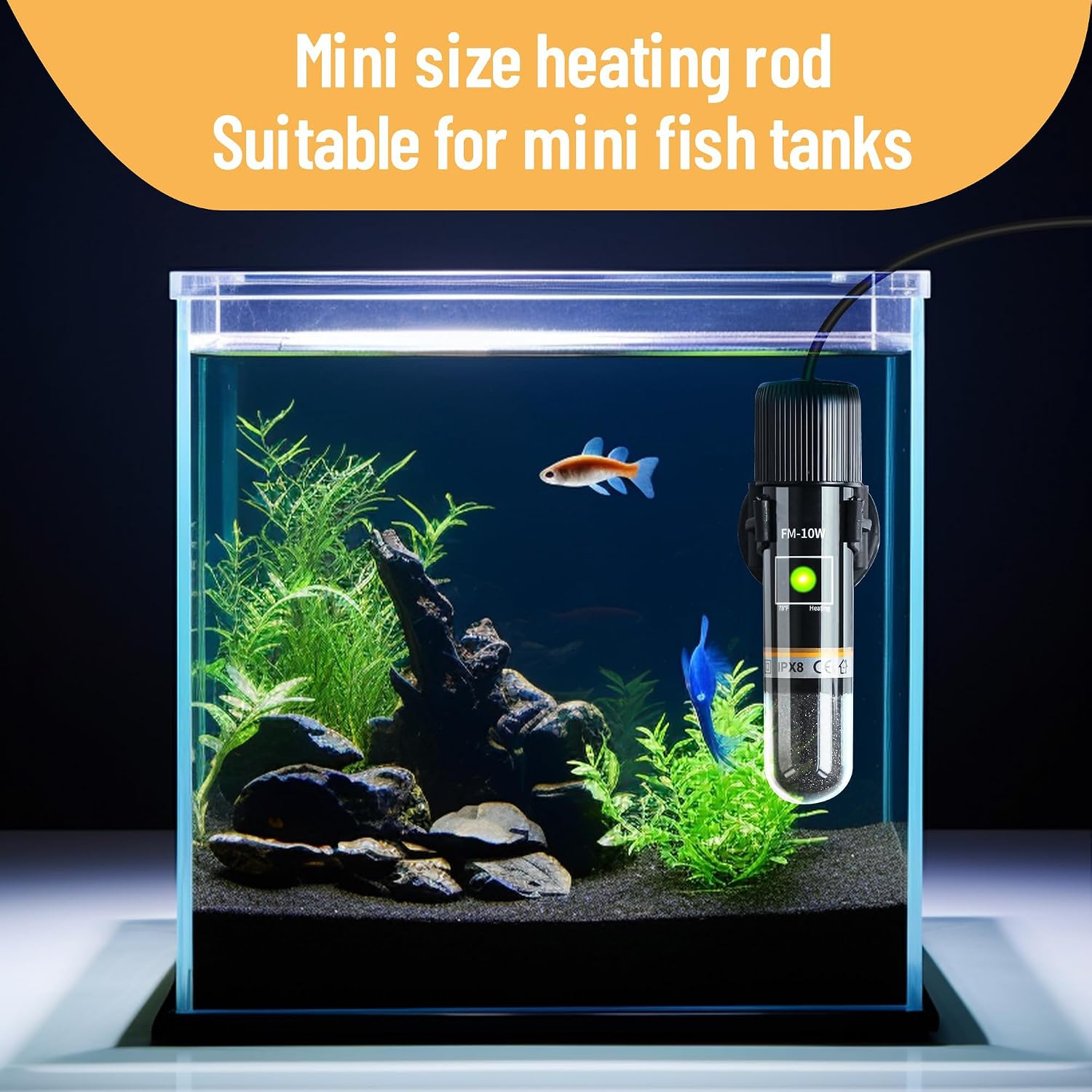 TERRIFI Mini Betta Heater, 10W/15W Small Submersible Fish Tank Heater with Digital Display Thermostat, USB Powered, for Aquariums up to 1 Gallon