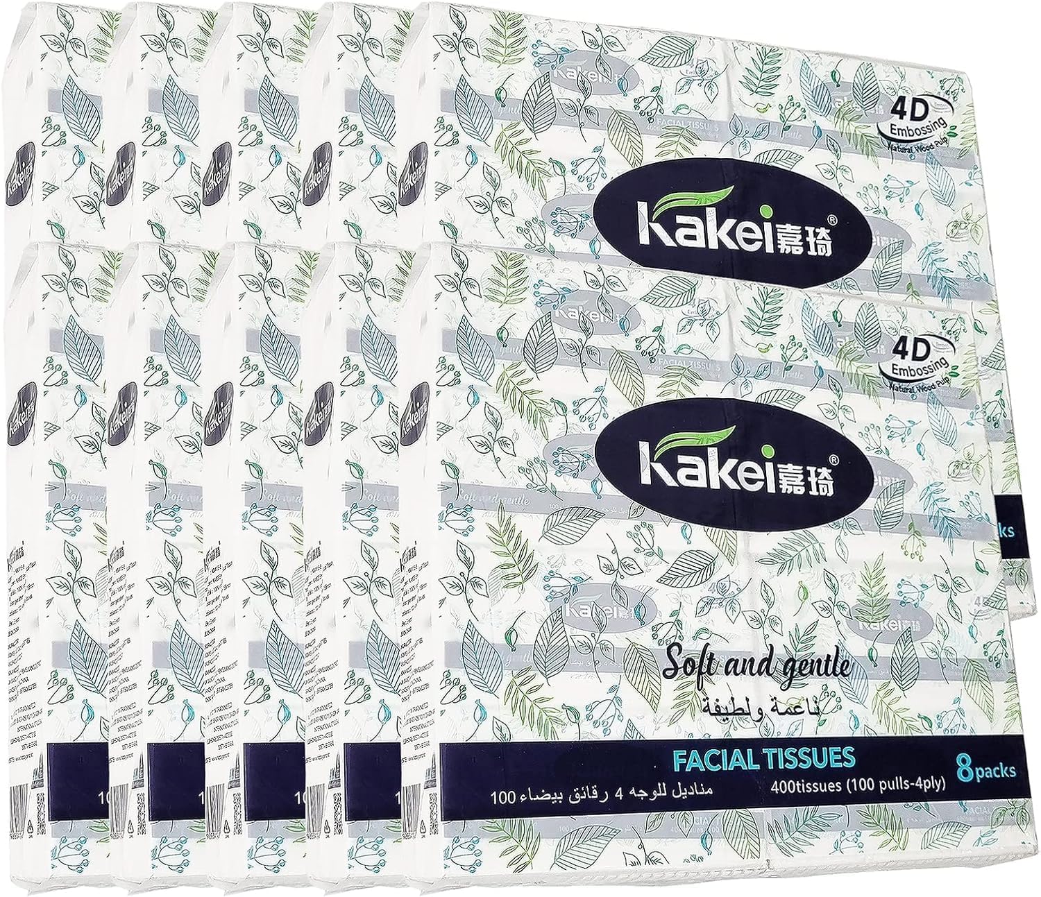KAKEI Facial Tissue Boxes | 80Pcs Boxes with 4ply Natural Wood Pulp | 10 Pack - 100 Sheets | Eco-Friendly Material, Durable & Absorbent Cleaning Tower for Home, Office and Outdoor Use, (Pack of 10)