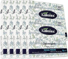 KAKEI Facial Tissue Boxes | 80Pcs Boxes with 4ply Natural Wood Pulp | 10 Pack - 100 Sheets | Eco-Friendly Material, Durable & Absorbent Cleaning Tower for Home, Office and Outdoor Use, (Pack of 10)