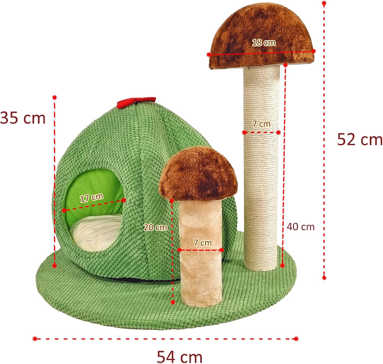 Cat tree scratcher with Turtle shaped cat condo and Mushroom scratching post, Detachable design cat tree activity center for indoor cats, Easy to assemble 52 cm (Green)
