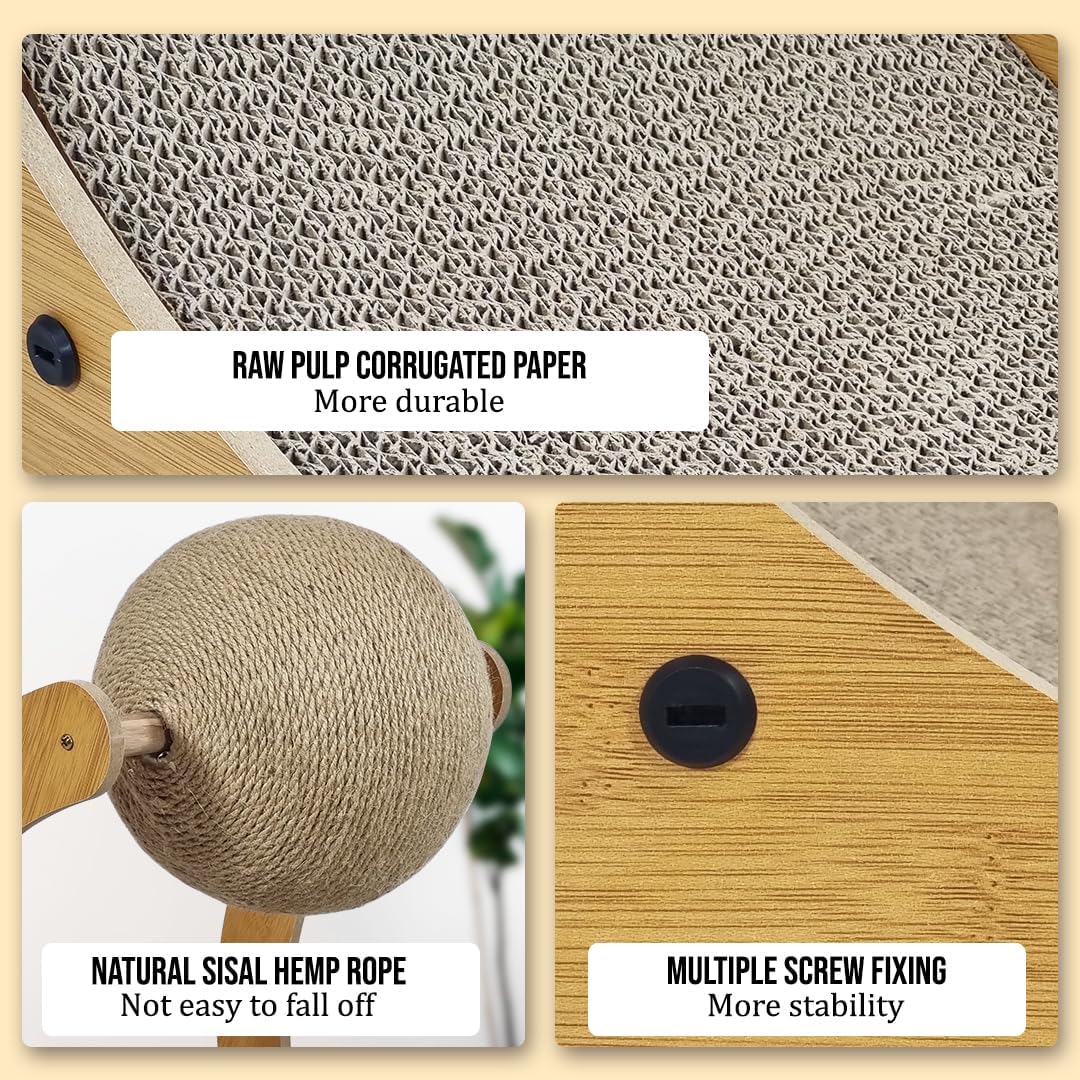 2-in-1 Cat scratcher & bed with Durable corrugated cardboard, Scratching ball, and Sturdy MDF board, Comfortable cat scratcher for Resting & Scratching, Ideal for indoor cats 56 cm (Brown)
