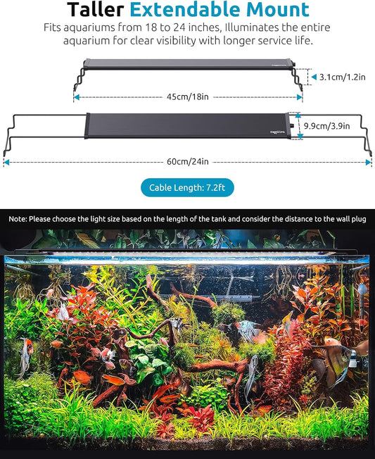 Aquarium Light, 24/7 Custom Timer, Power-Off Memory, 7-Row LED 24-30in Full Spectrum Fish Tank Light, 8 Colors, 20 Brightness, Day&Night Cycle, Adjustable Mount for Freshwater Plant Growth