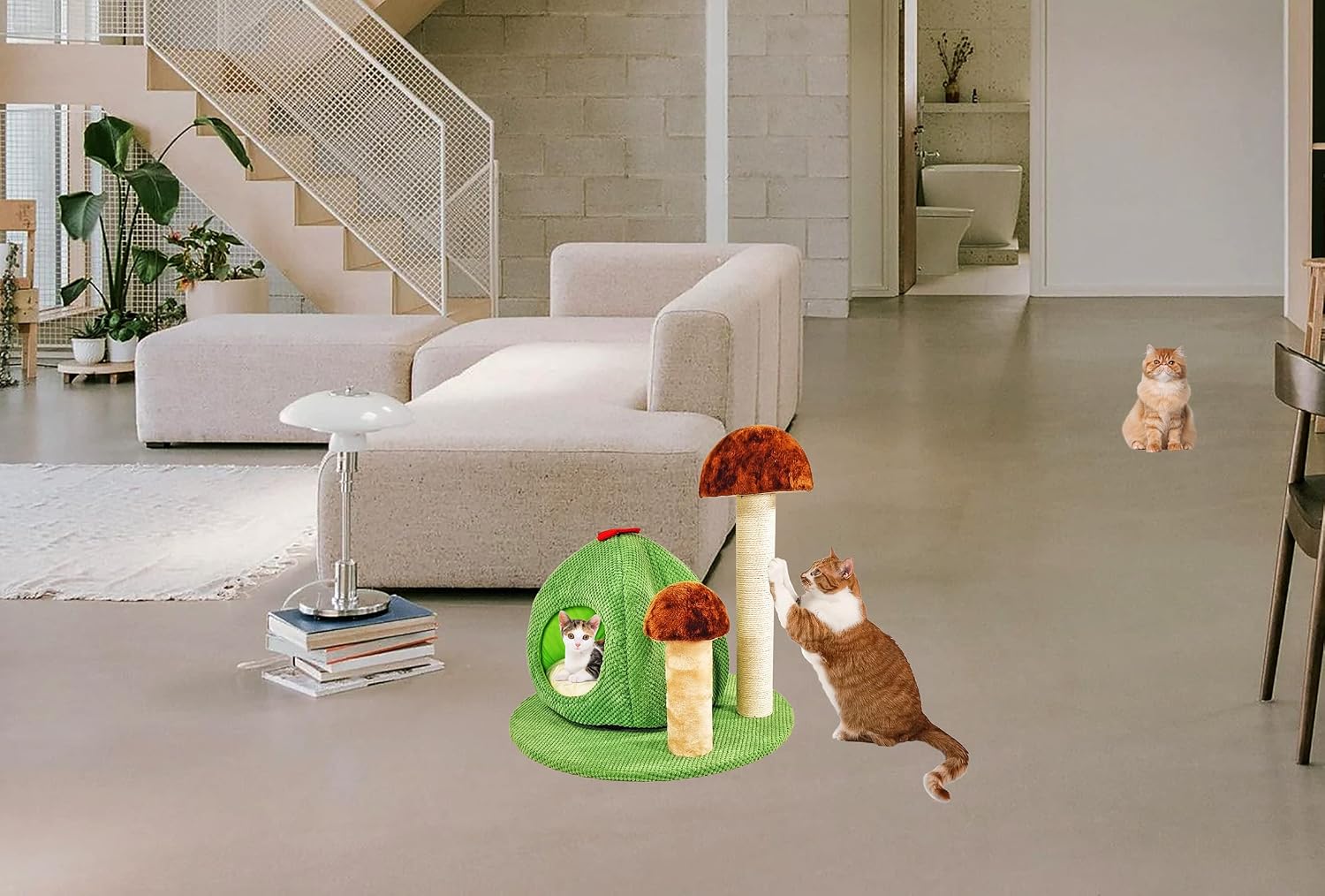 Cat tree scratcher with Turtle shaped cat condo and Mushroom scratching post, Detachable design cat tree activity center for indoor cats, Easy to assemble 52 cm (Green)