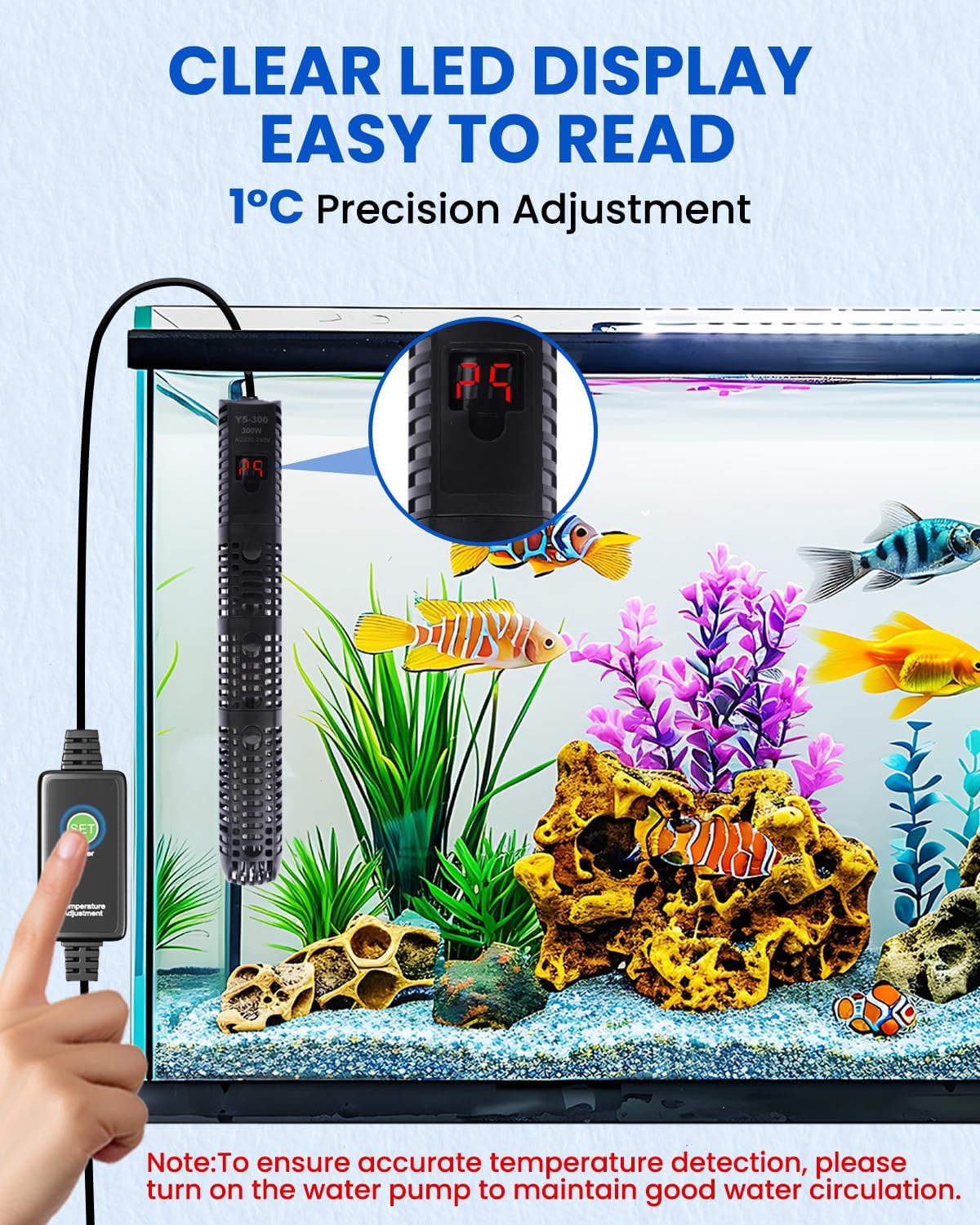 300W Aquarium Heater Digital Fish Tank Heater, Submersible Turtle Tank Heater for Tropical, LED Display of Water Temperature for 250L Tanks, Freshwater Betta Turtle