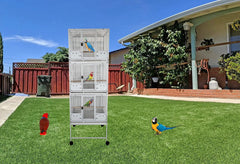 Bird cage, Multi-level bird cage with Wooden perches, Stainless steel food bowls, Removable tray, and Caster wheels, Spacious metal bird cage, Ideal for bird breedings 183 cm (White)