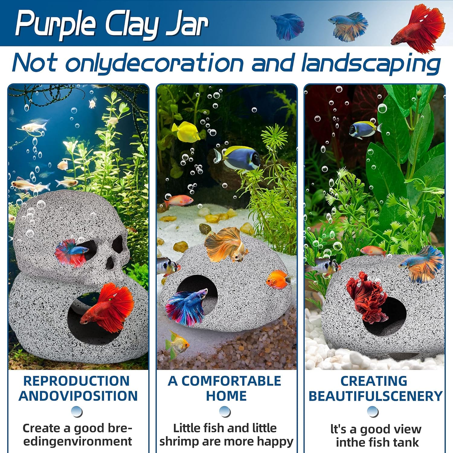 Aquarium Decorations Cave Betta Fish Tank Accessories Rock Cave Decor for Shrimp Cichlid Hiding Breeding Small Fish Bowl Hide Decoration Betta Toys Hideout Stones House（Medium）