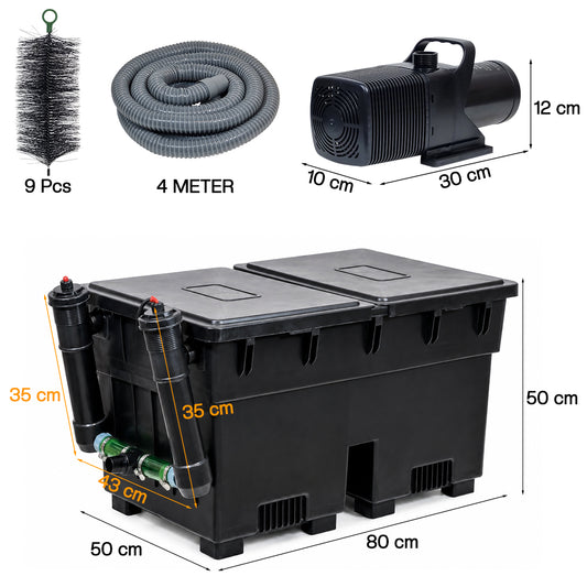 Pond Filter Bio-Filter 100, Heavy-Duty Biological Filtration System for Koi Ponds and Garden Ponds, Dual-Chamber Water Filter with UV-Compatible Design