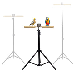 Bird Perch Stand with Tripod Base, Adjustable Height, Portable & Sisal Rope Perches, 144 cm Bird Training Stand with Stainless Steel Feeding Cup for Parrot, Macaw & other Medium to Large Birds (Black)