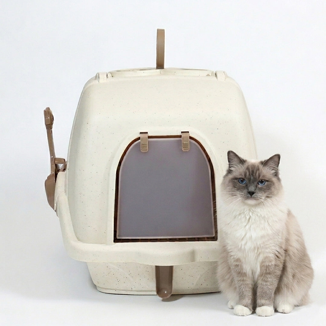Cat litter box with Durable Plastic, Easy Handle, and Top Opening Lid, 54 cm Litter Tray for Indoor Cats, Odor Control, Easy to clean and Portable, Scoop Included, Anti-Tracking Grid