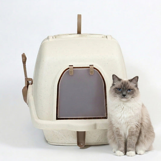 Cat litter box with Durable Plastic, Easy Handle, and Top Opening Lid, 54 cm Litter Tray for Indoor Cats, Odor Control, Easy to clean and Portable, Scoop Included, Anti-Tracking Grid