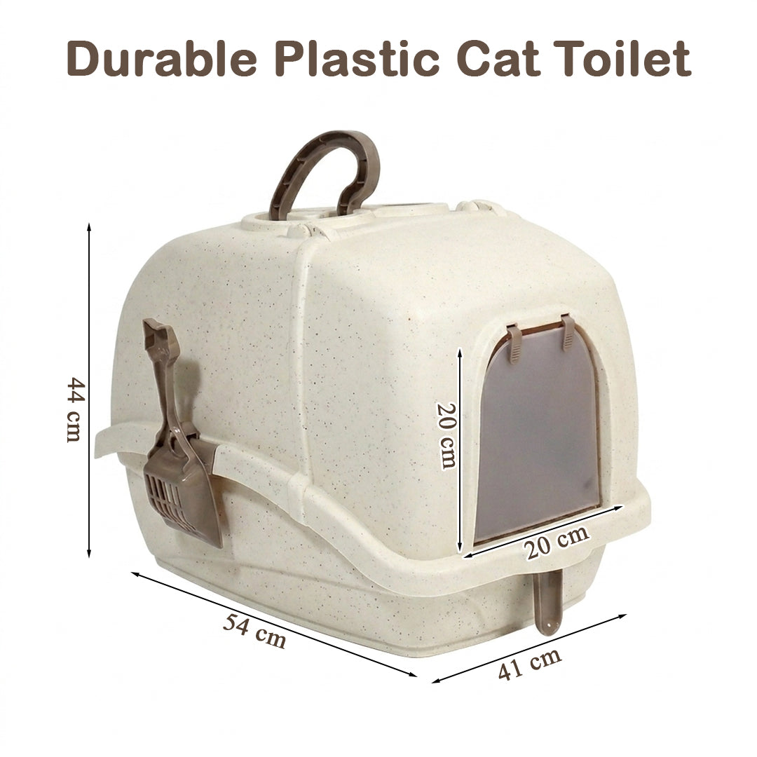 Cat litter box with Durable Plastic, Easy Handle, and Top Opening Lid, 54 cm Litter Tray for Indoor Cats, Odor Control, Easy to clean and Portable, Scoop Included, Anti-Tracking Grid