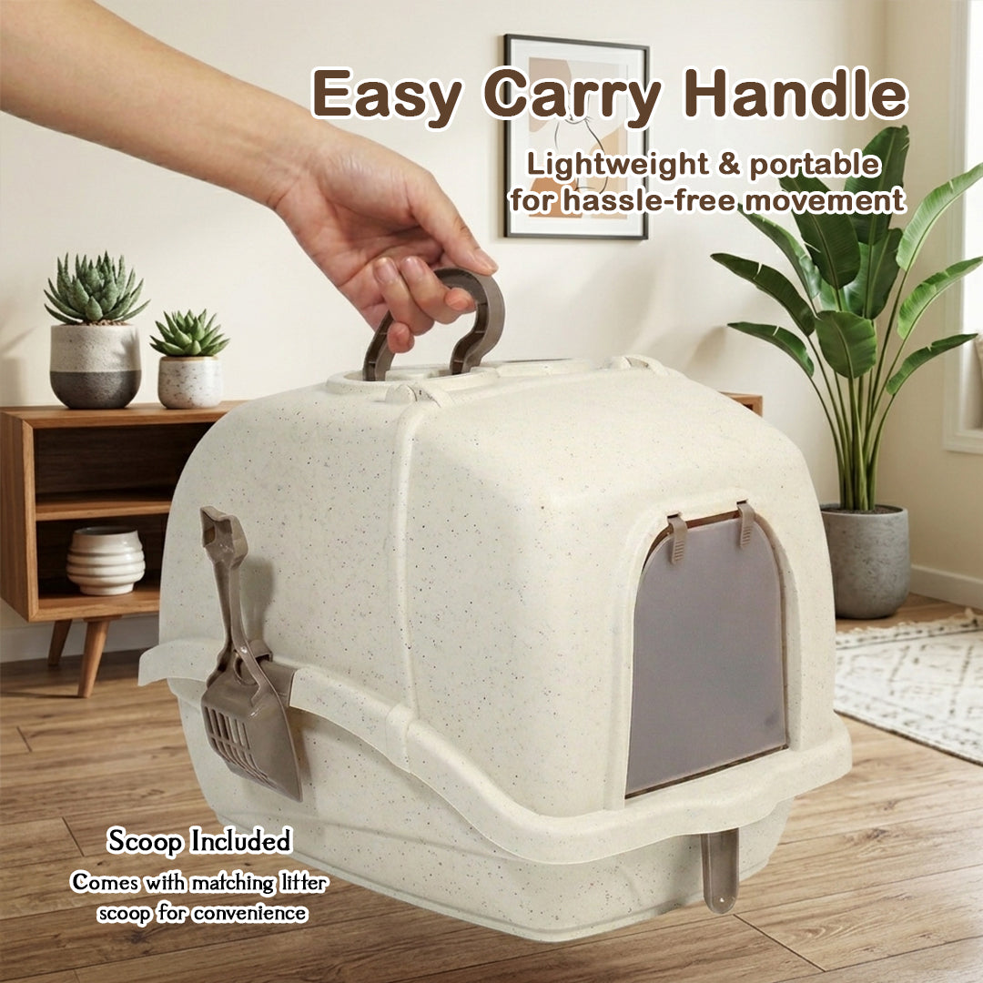 Cat litter box with Durable Plastic, Easy Handle, and Top Opening Lid, 54 cm Litter Tray for Indoor Cats, Odor Control, Easy to clean and Portable, Scoop Included, Anti-Tracking Grid