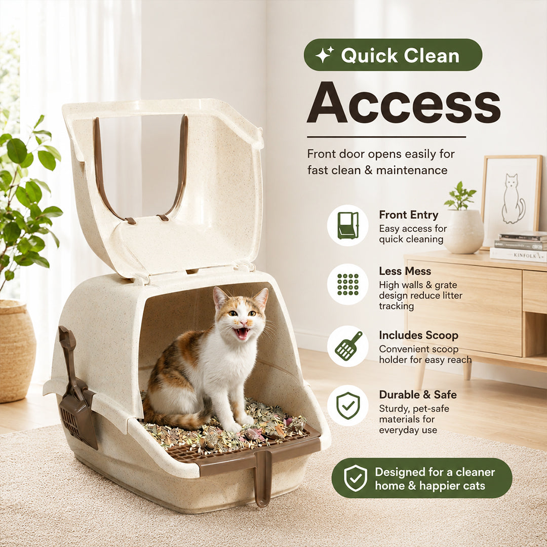Cat litter box with Durable Plastic, Easy Handle, and Top Opening Lid, 54 cm Litter Tray for Indoor Cats, Odor Control, Easy to clean and Portable, Scoop Included, Anti-Tracking Grid