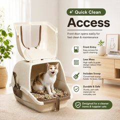 Cat litter box with Durable Plastic, Easy Handle, and Top Opening Lid, 54 cm Litter Tray for Indoor Cats, Odor Control, Easy to clean and Portable, Scoop Included, Anti-Tracking Grid