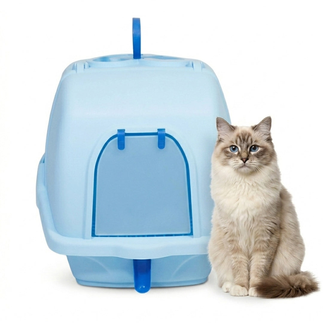 Cat litter box with Durable Plastic, Easy Handle, and Top Opening Lid, 54 cm Litter Tray for Indoor Cats, Odor Control, Easy to clean and Portable, Scoop Included, Anti-Tracking Grid
