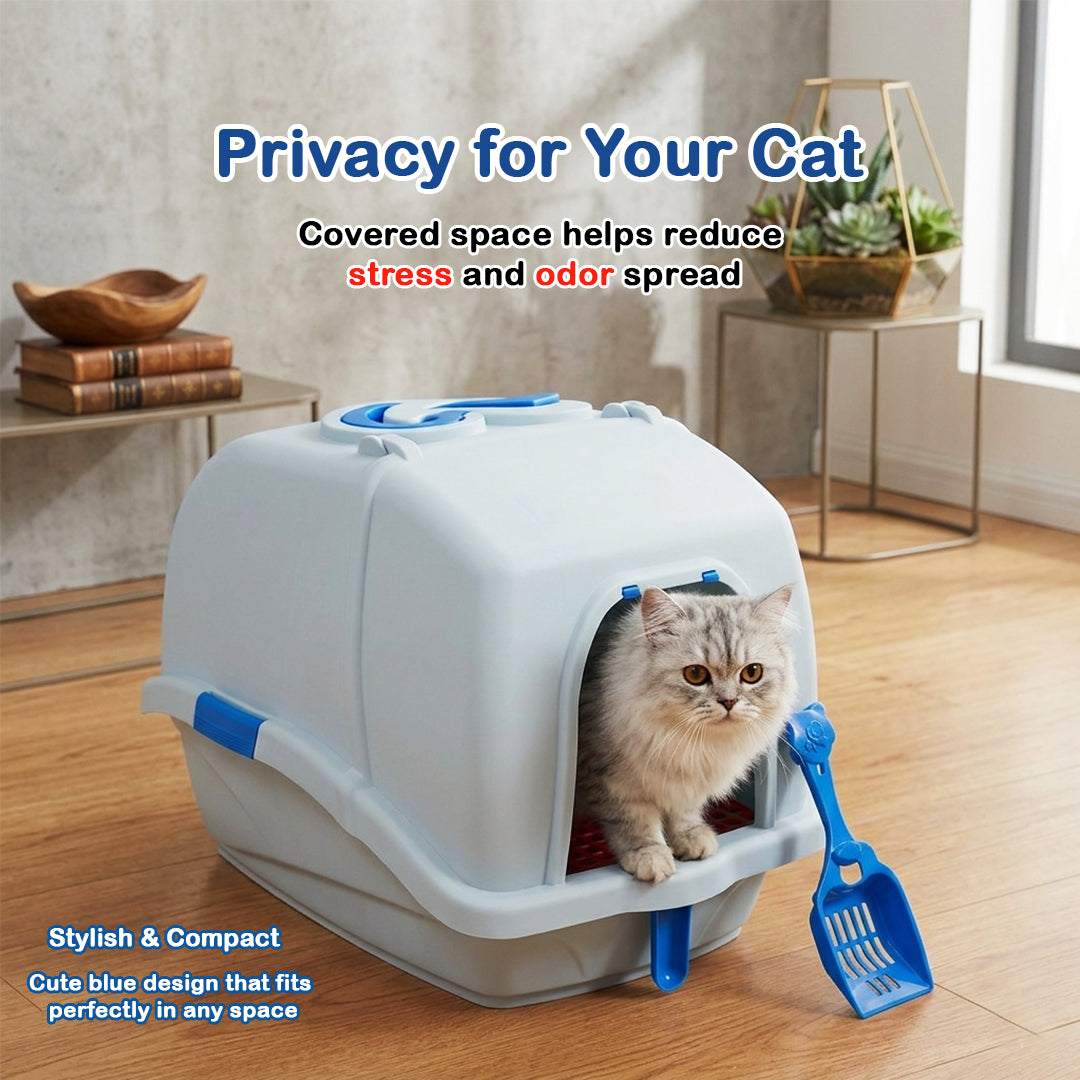 Cat litter box with Durable Plastic, Easy Handle, and Top Opening Lid, 54 cm Litter Tray for Indoor Cats, Odor Control, Easy to clean and Portable, Scoop Included, Anti-Tracking Grid