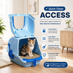 Cat litter box with Durable Plastic, Easy Handle, and Top Opening Lid, 54 cm Litter Tray for Indoor Cats, Odor Control, Easy to clean and Portable, Scoop Included, Anti-Tracking Grid