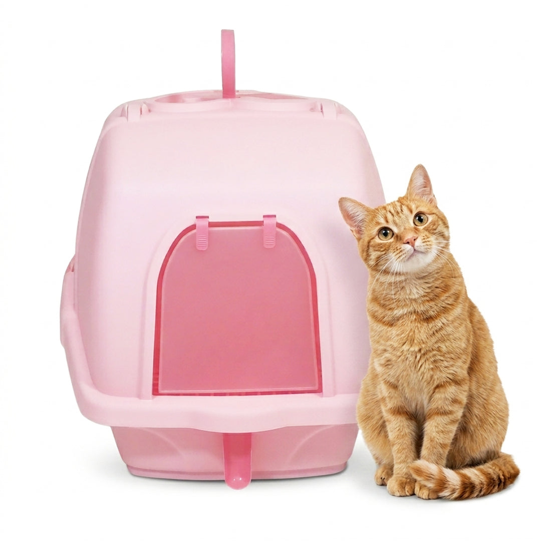 Cat litter box with Durable Plastic, Easy Handle, and Top Opening Lid, 54 cm Litter Tray for Indoor Cats, Odor Control, Easy to clean and Portable, Scoop Included, Anti-Tracking Grid