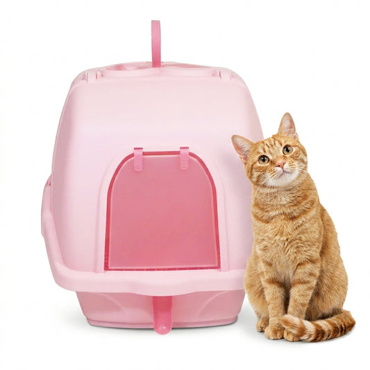 Cat litter box with Durable Plastic, Easy Handle, and Top Opening Lid, 54 cm Litter Tray for Indoor Cats, Odor Control, Easy to clean and Portable, Scoop Included, Anti-Tracking Grid