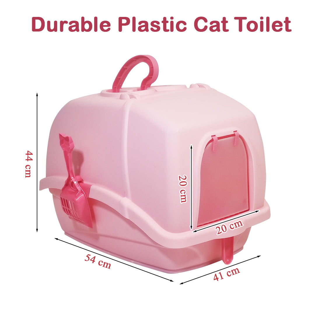 Cat litter box with Durable Plastic, Easy Handle, and Top Opening Lid, 54 cm Litter Tray for Indoor Cats, Odor Control, Easy to clean and Portable, Scoop Included, Anti-Tracking Grid