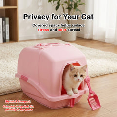 Cat litter box with Durable Plastic, Easy Handle, and Top Opening Lid, 54 cm Litter Tray for Indoor Cats, Odor Control, Easy to clean and Portable, Scoop Included, Anti-Tracking Grid