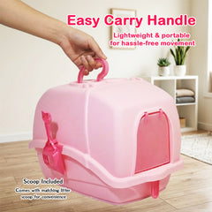 Cat litter box with Durable Plastic, Easy Handle, and Top Opening Lid, 54 cm Litter Tray for Indoor Cats, Odor Control, Easy to clean and Portable, Scoop Included, Anti-Tracking Grid