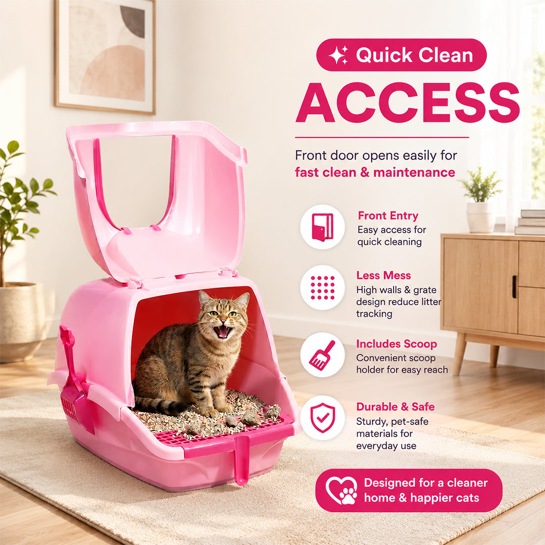Cat litter box with Durable Plastic, Easy Handle, and Top Opening Lid, 54 cm Litter Tray for Indoor Cats, Odor Control, Easy to clean and Portable, Scoop Included, Anti-Tracking Grid