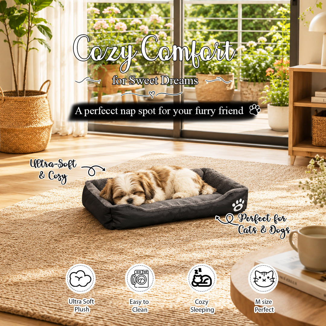 Pet bed with Soft plush, Low entry, Portable and Lightweight, 61 cm Cozy indoor lounger for small Dogs and Cats, Pet cushion with Raised sides, Comfortable, Warm, Washable & Breathable Pet Sofa