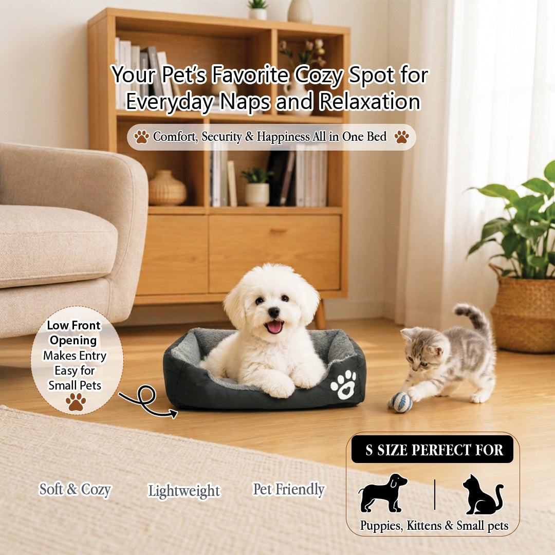 Pet bed with Soft plush, Low entry, Portable and Lightweight, 53 cm Cozy indoor lounger for puppies and kitten, Pet cushion with Raised sides, Comfortable, Warm, Washable & Breathable Pet Sofa