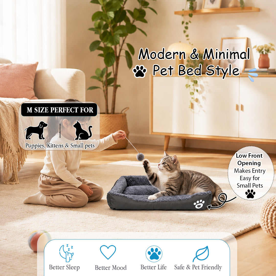 Pet bed with Soft plush, Low entry, Portable and Lightweight, 61 cm Cozy indoor lounger for small Dogs and Cats, Pet cushion with Raised sides, Comfortable, Warm, Washable & Breathable Pet Sofa