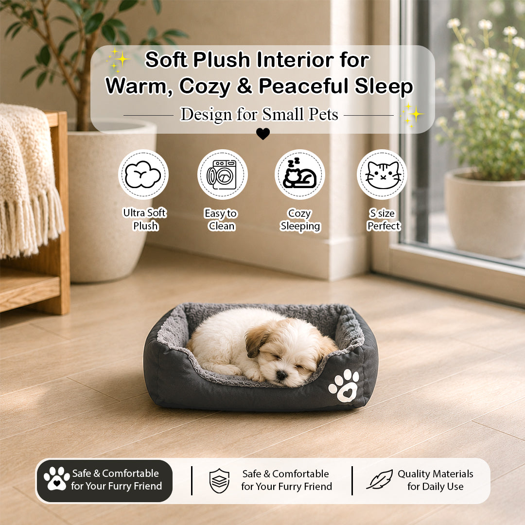 Pet bed with Soft plush, Low entry, Portable and Lightweight, 53 cm Cozy indoor lounger for puppies and kitten, Pet cushion with Raised sides, Comfortable, Warm, Washable & Breathable Pet Sofa