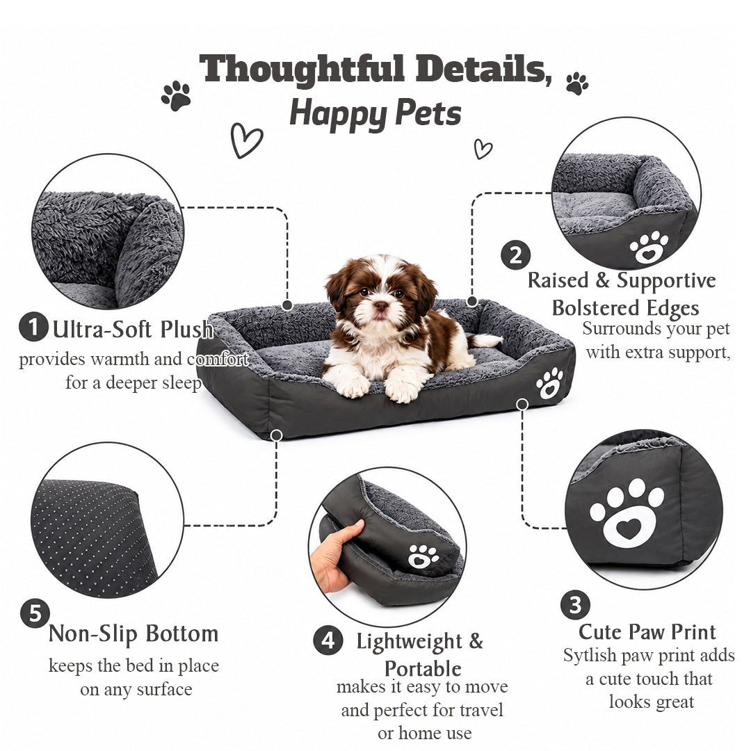 Pet bed with Soft plush, Low entry, Portable and Lightweight, 61 cm Cozy indoor lounger for small Dogs and Cats, Pet cushion with Raised sides, Comfortable, Warm, Washable & Breathable Pet Sofa
