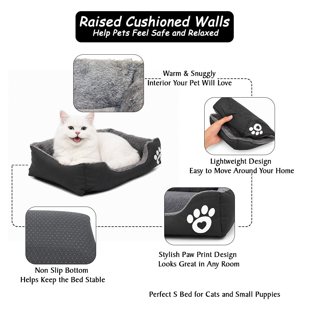 Pet bed with Soft plush, Low entry, Portable and Lightweight, 53 cm Cozy indoor lounger for puppies and kitten, Pet cushion with Raised sides, Comfortable, Warm, Washable & Breathable Pet Sofa
