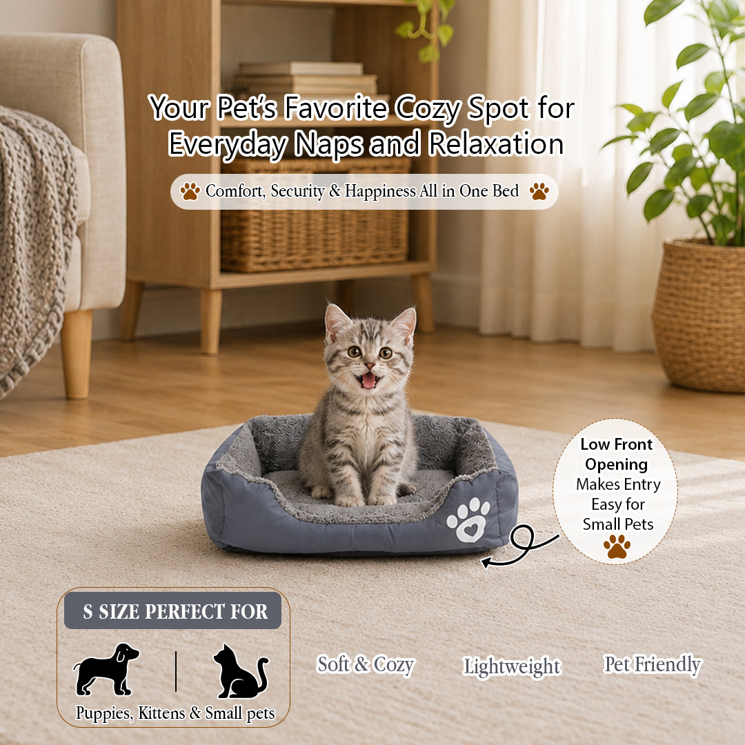 Pet bed with Soft plush, Low entry, Portable and Lightweight, 53 cm Cozy indoor lounger for puppies and kitten, Pet cushion with Raised sides, Comfortable, Warm, Washable & Breathable Pet Sofa