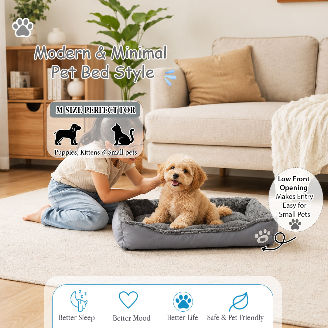 Pet bed with Soft plush, Low entry, Portable and Lightweight, 61 cm Cozy indoor lounger for small Dogs and Cats, Pet cushion with Raised sides, Comfortable, Warm, Washable & Breathable Pet Sofa