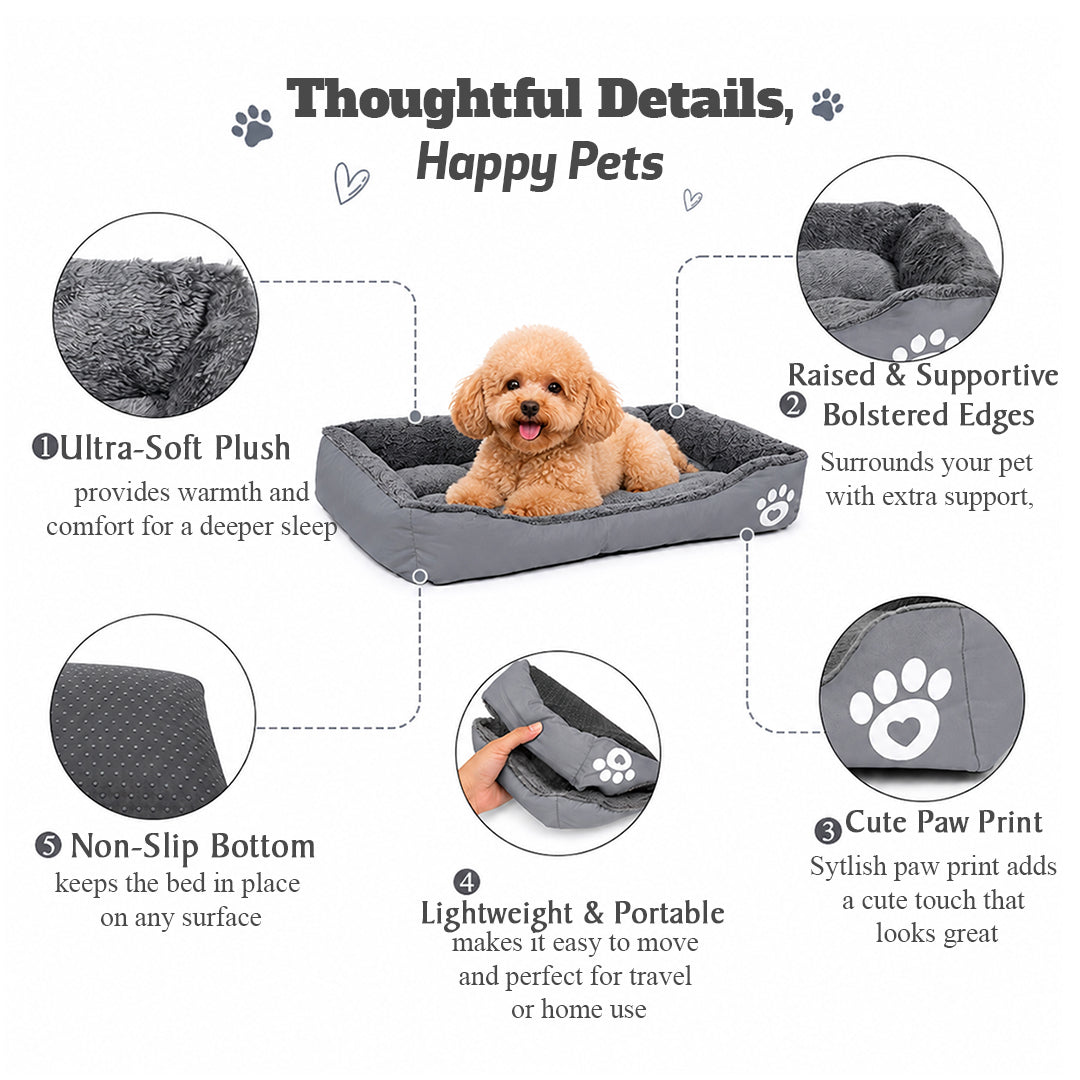 Pet bed with Soft plush, Low entry, Portable and Lightweight, 61 cm Cozy indoor lounger for small Dogs and Cats, Pet cushion with Raised sides, Comfortable, Warm, Washable & Breathable Pet Sofa