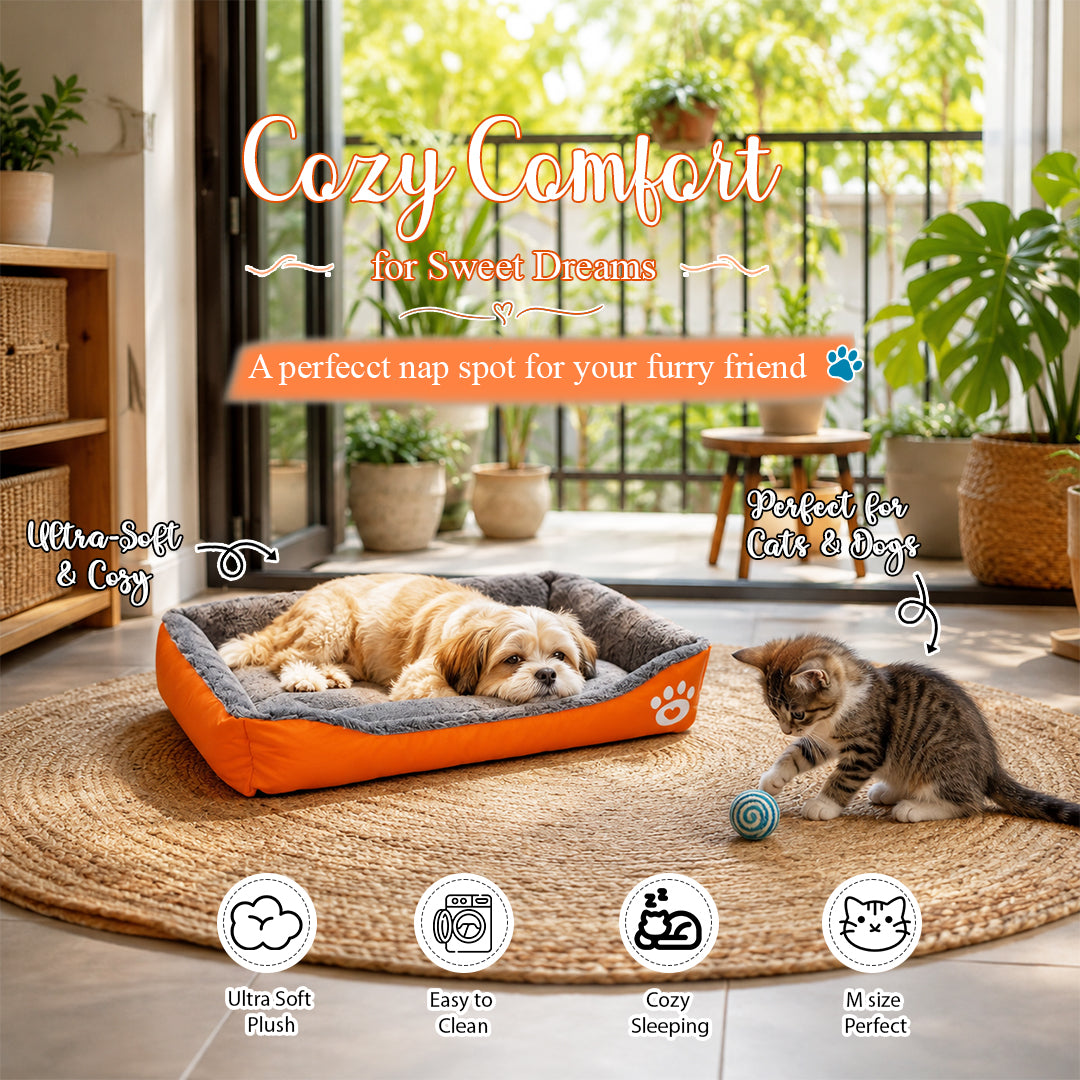 Pet bed with Soft plush, Low entry, Portable and Lightweight, 61 cm Cozy indoor lounger for small Dogs and Cats, Pet cushion with Raised sides, Comfortable, Warm, Washable & Breathable Pet Sofa