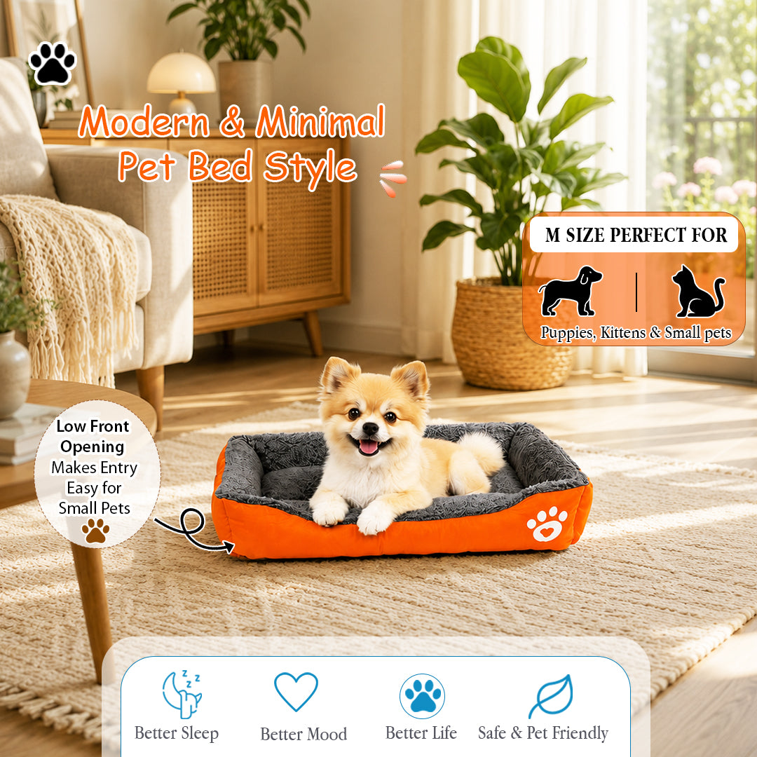 Pet bed with Soft plush, Low entry, Portable and Lightweight, 61 cm Cozy indoor lounger for small Dogs and Cats, Pet cushion with Raised sides, Comfortable, Warm, Washable & Breathable Pet Sofa