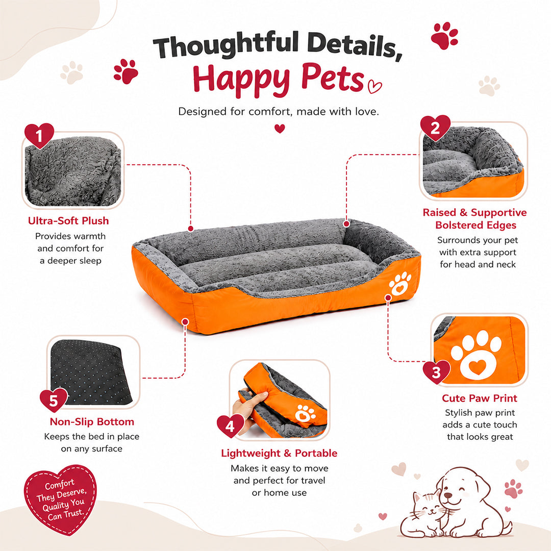 Pet bed with Soft plush, Low entry, Portable and Lightweight, 73 cm Cozy indoor lounger for small Dogs and Cats, Pet cushion with Raised sides, Comfortable, Warm, Washable & Breathable Pet Sofa