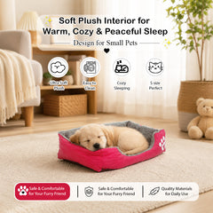 Pet bed with Soft plush, Low entry, Portable and Lightweight, 53 cm Cozy indoor lounger for puppies and kitten, Pet cushion with Raised sides, Comfortable, Warm, Washable & Breathable Pet Sofa