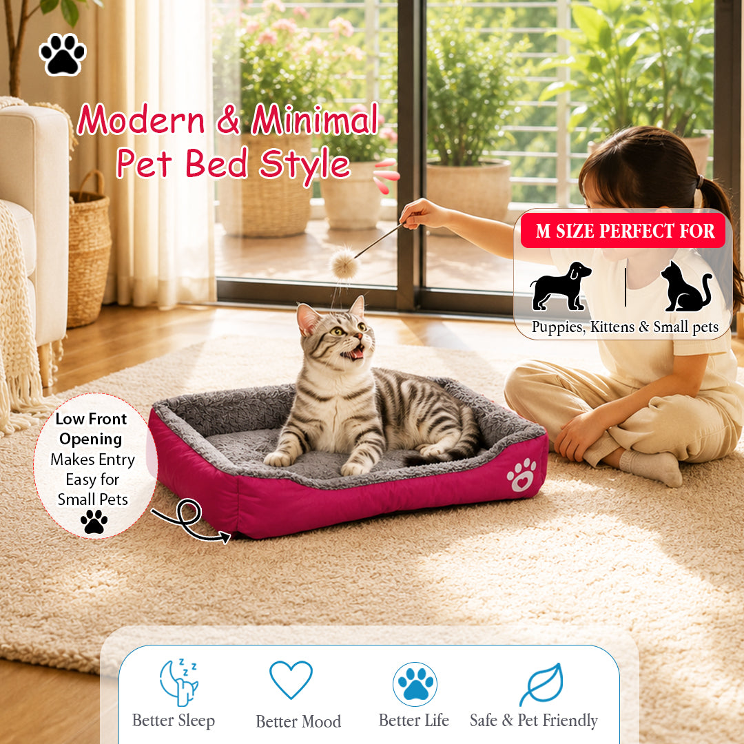 Pet bed with Soft plush, Low entry, Portable and Lightweight, 61 cm Cozy indoor lounger for small Dogs and Cats, Pet cushion with Raised sides, Comfortable, Warm, Washable & Breathable Pet Sofa
