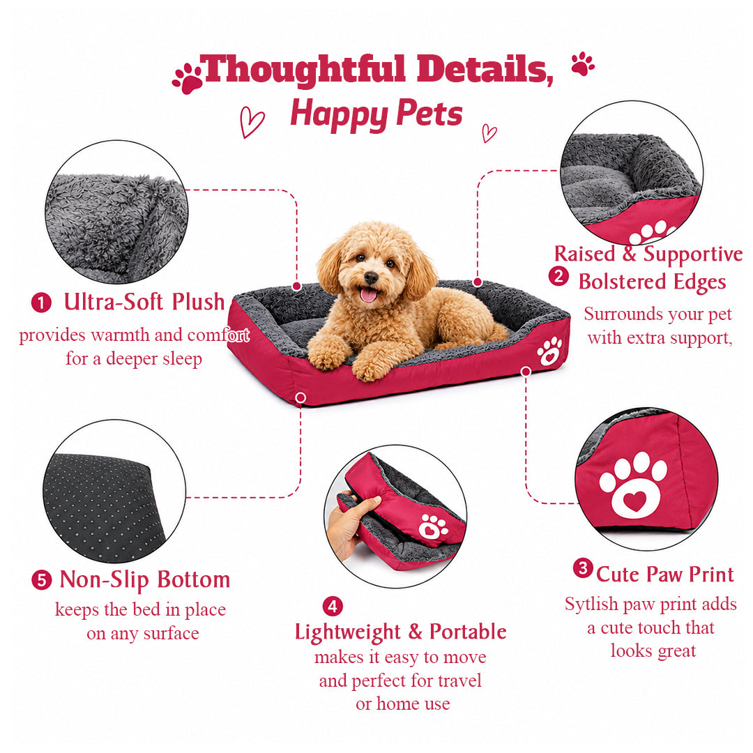 Pet bed with Soft plush, Low entry, Portable and Lightweight, 61 cm Cozy indoor lounger for small Dogs and Cats, Pet cushion with Raised sides, Comfortable, Warm, Washable & Breathable Pet Sofa