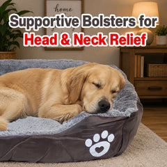 Orthopedic dog bed for Medium dogs, Soft plush pet sofa bed with Raised bolsters design, Soft plush surface, and Non-slip bottom, Comfortable calming puppy cushion, Easy to clean, 80 cm (XL)