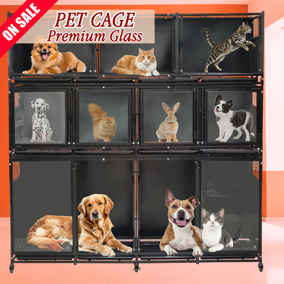 9-Zone Modular Partition Pet Cage with Wheels, Multi-Layer Heavy Duty Dog Kennel System, Stackable Pet Boarding Enclosure for Groomers, Shelters & Breeders, Lockable Doors, Indoor Pet Housing