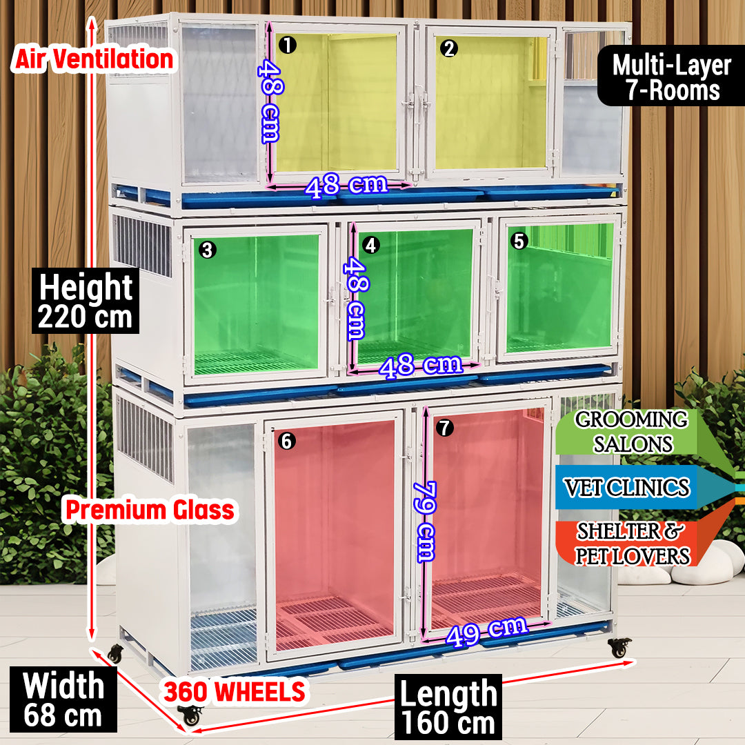 Pet Partition Cage with Wheels, Multi-Compartment Stackable Pet Kennel for Dogs, Cats & Rabbits, Heavy Duty Modular Pet Boarding Cage, Indoor Pet Enclosure, Veterinary Recovery Cage, Pet Isolation Housing System.