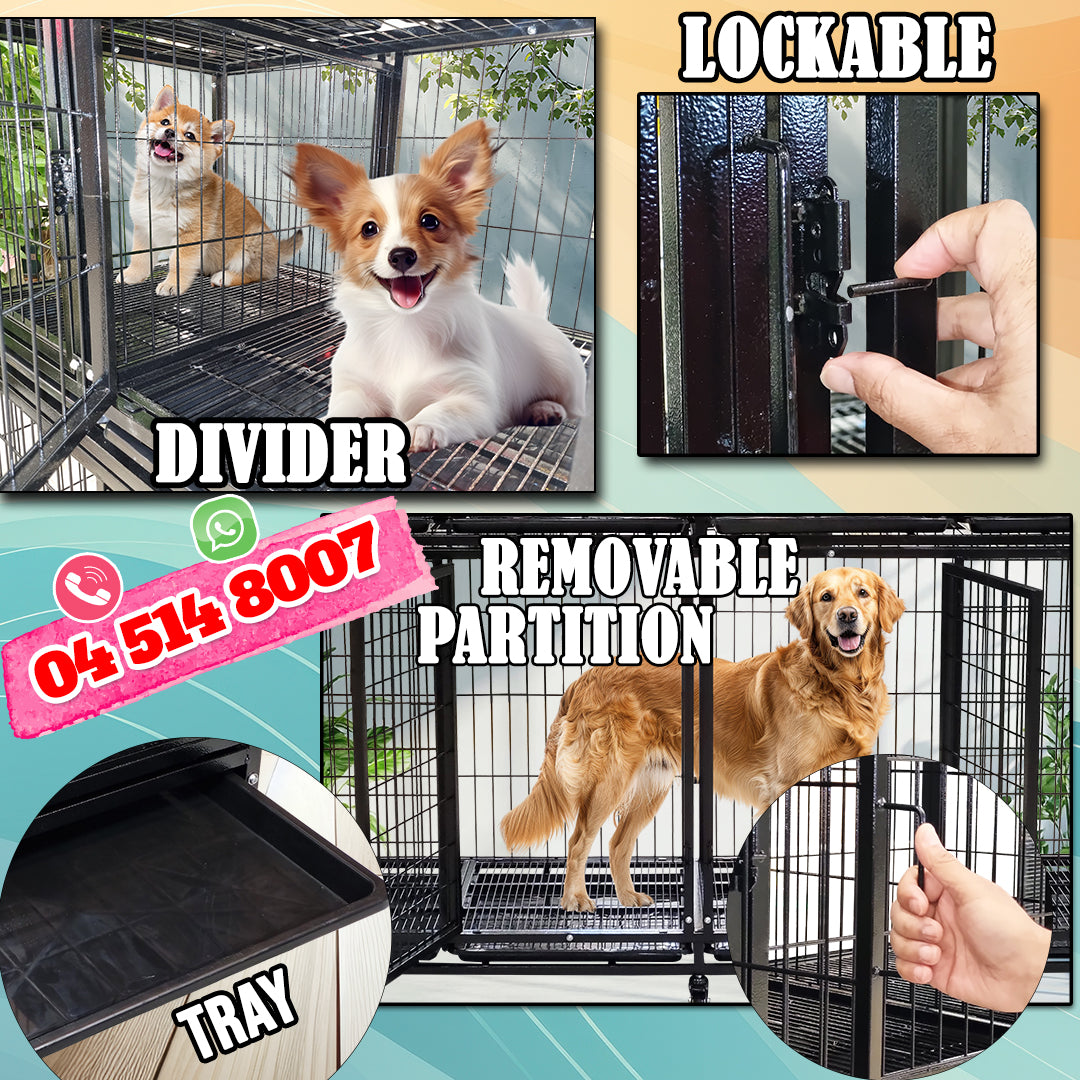 3-Layer Pet Cage with Wheels, Multi-Compartment Stackable Pet Kennel for Cats, Dogs, Rabbits and Small Animals, Heavy Duty Metal Pet Enclosure, Indoor Boarding Cage, Pet Housing System, Secure Locking Doors, Easy Clean Design