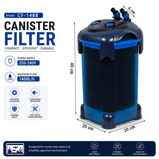 Canister Filter, External Aquarium Filter for Fish Tanks | 1400L/h Maximum Flow, 26W Powerful Water Circulation, Multi-Stage Filtration, Ultra-Quiet Operation, Easy Setup and Maintenance