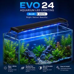 EVO-24 Aquarium LED Light, Waterproof Blue & White LED Lighting with Extendable Brackets for Freshwater Fish Tanks & Aquascaping.